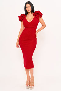 Glitter Ruffle Shoulders Midi Dress