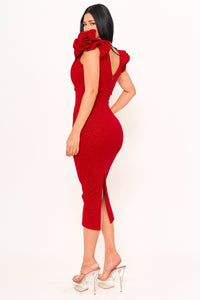 Glitter Ruffle Shoulders Midi Dress
