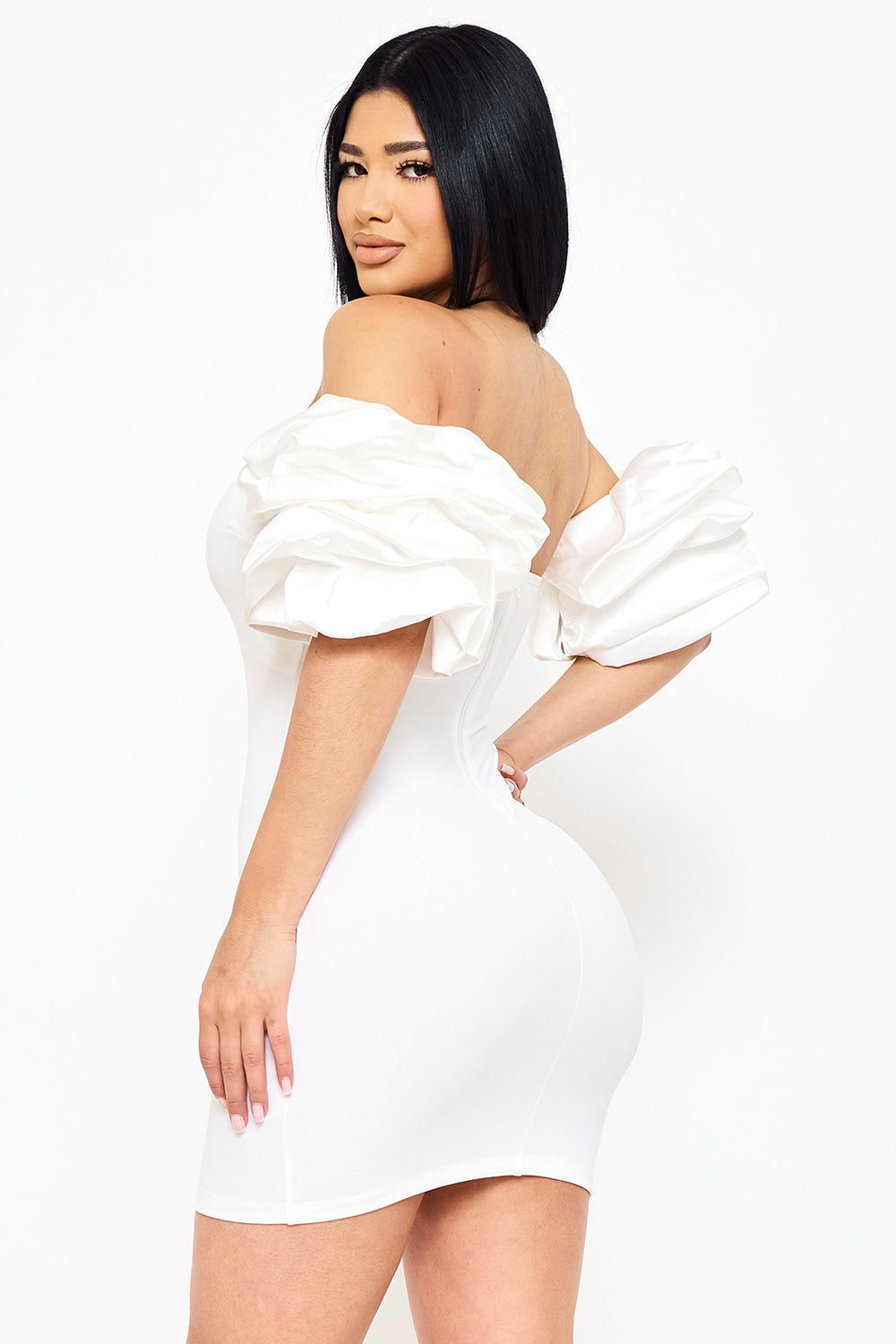 Symphony Dress - Layered Ruffle Sleeve Off The Shoulder Mini Dress | Zezebe