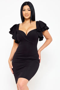 Symphony Dress - Double Layer Ruffle Short Sleeve Midi Dress | Zezebe