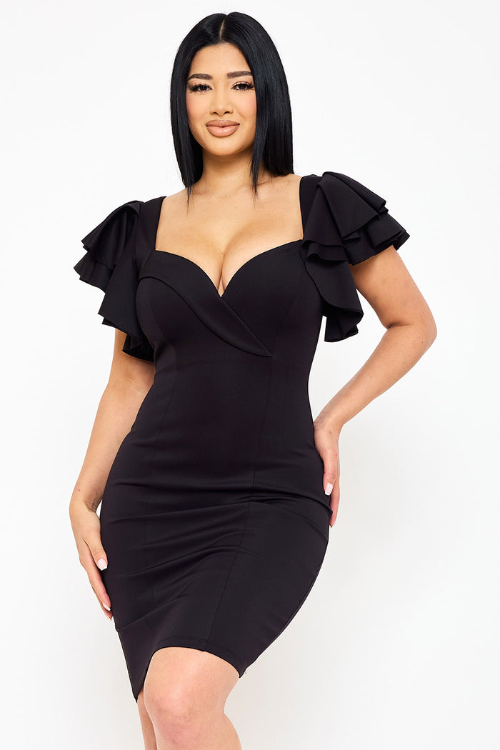 Symphony Dress - Double Layer Ruffle Short Sleeve Midi Dress | Zezebe