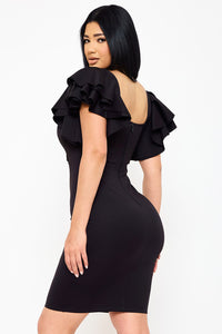 Symphony Dress - Double Layer Ruffle Short Sleeve Midi Dress | Zezebe