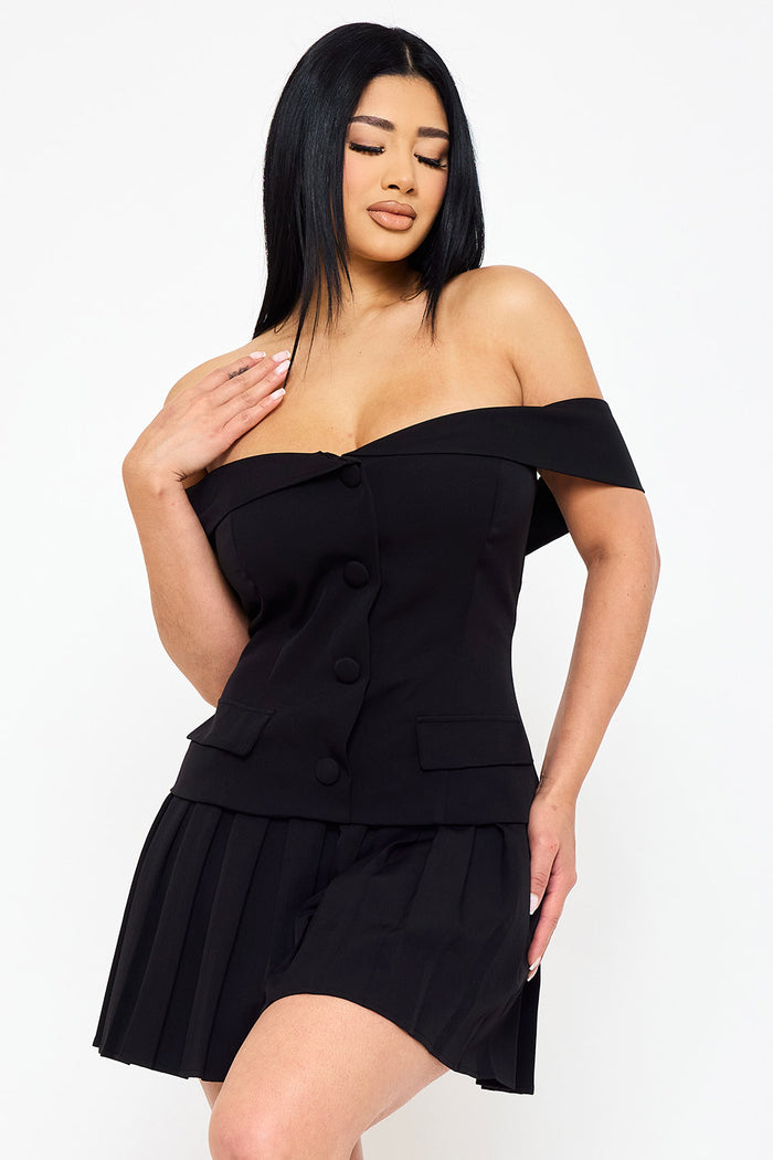 Symphony Dress - Woven Off The Shoulder Mini Dress | Zezebe