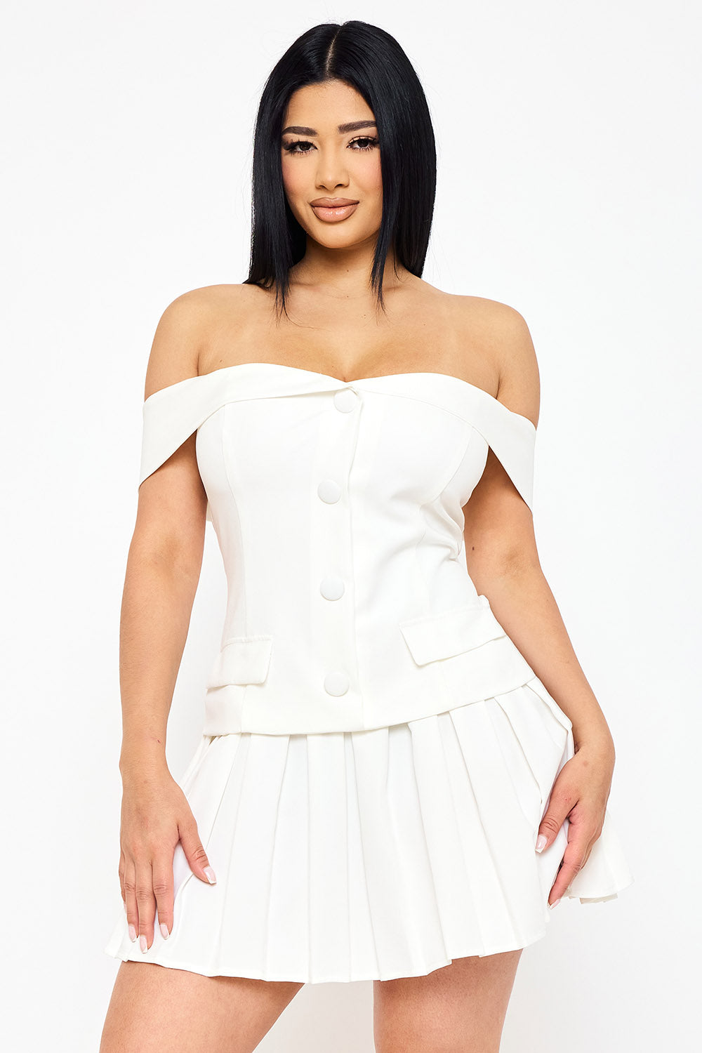 Symphony Dress - Woven Off The Shoulder Mini Dress | Zezebe