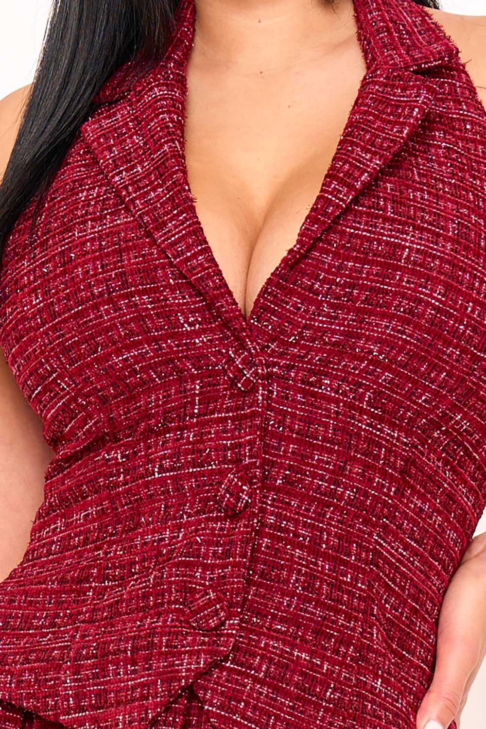 Symphony Dress - Tweed Halter Top With Collar Mini Dress | Zezebe