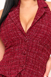 Symphony Dress - Tweed Halter Top With Collar Mini Dress | Zezebe