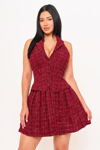 Symphony Dress - Tweed Halter Top With Collar Mini Dress | Zezebe