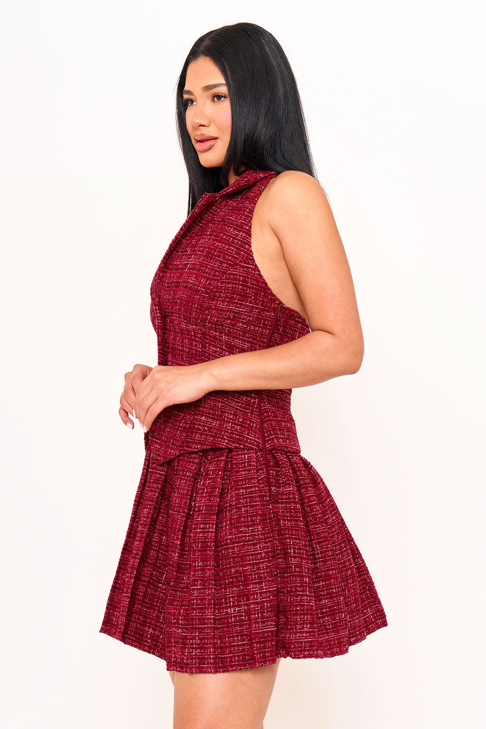 Symphony Dress - Tweed Halter Top With Collar Mini Dress | Zezebe