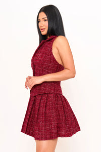 Symphony Dress - Tweed Halter Top With Collar Mini Dress | Zezebe
