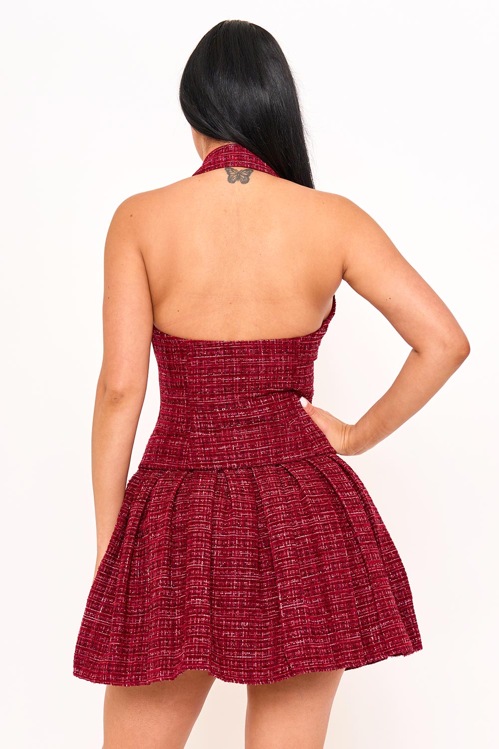Symphony Dress - Tweed Halter Top With Collar Mini Dress | Zezebe