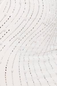 Rhinestone Trim Wave With Pearl On Power Mesh Mini Dress