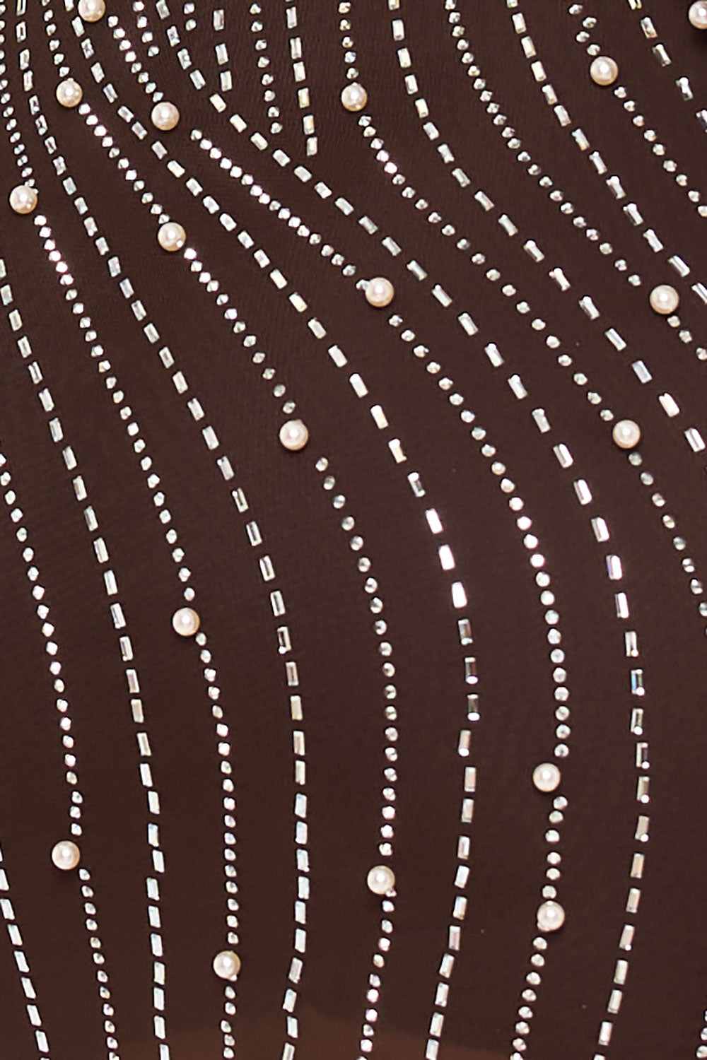 Rhinestone Trim Wave With Pearl On Power Mesh Mini Dress