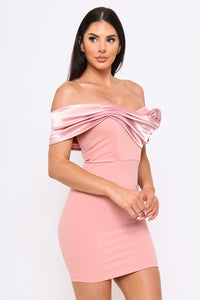 Satin Rose Off The Shoulder Mini Dress