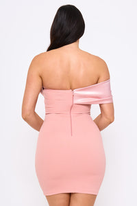Satin Rose Off The Shoulder Mini Dress