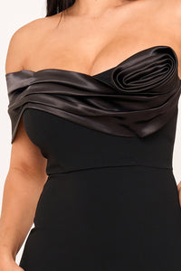 Symphony Dress - Satin Rose Off The Shoulder Mini Dress | Zezebe