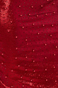Rhinestone And Pearl Beaded Midi Dress