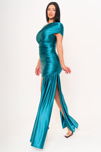 Symphony Dress - Shirring On Pearl Satin One Shoulder Mini Dress | Zezebe