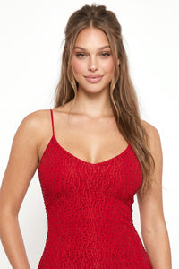 Rhinestone With Stitching Detailed Mini Dress