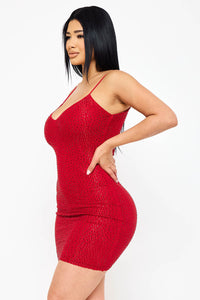 Rhinestone With Stitching Detailed Mini Dress