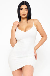 Rhinestone With Stitching Detailed Mini Dress