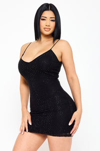 Rhinestone With Stitching Detailed Mini Dress