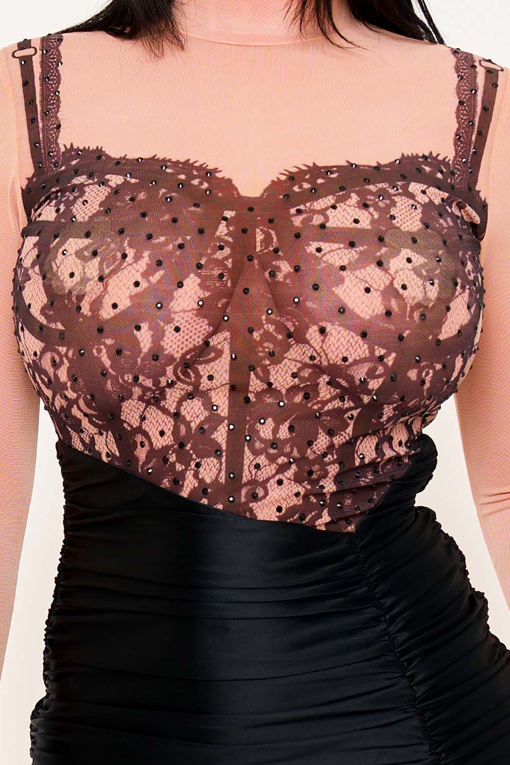 Symphony Dress - Lace Print On Mesh With Satin Contrast Mini Dress | Zezebe