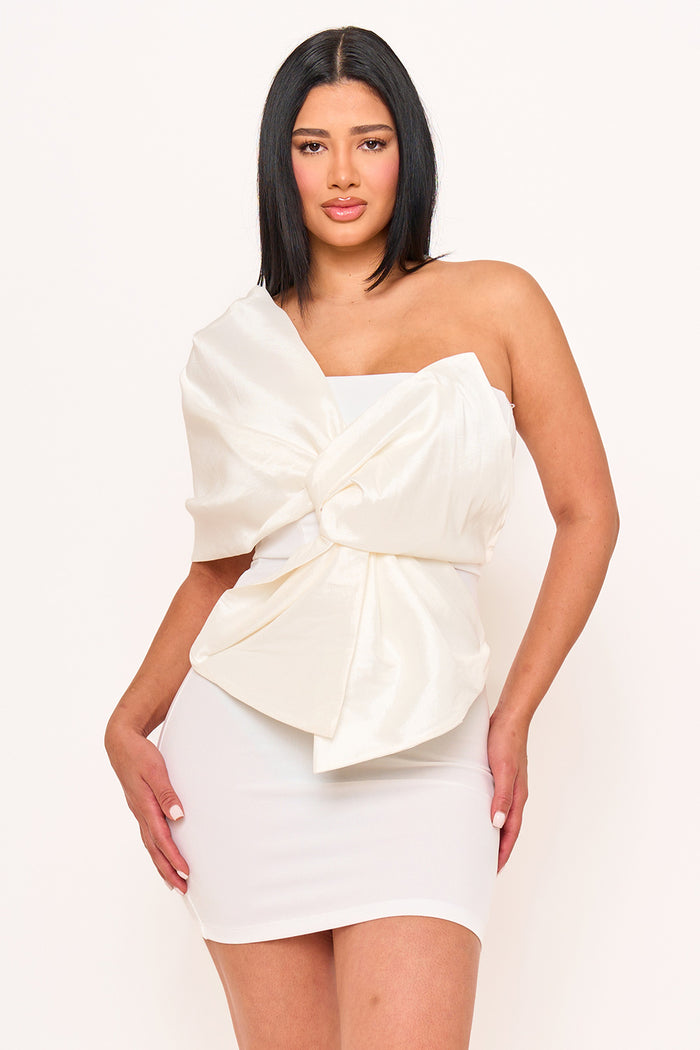 Symphony Dress - One Shoulder Twist Tie Detail Front Mini Dress | Zezebe