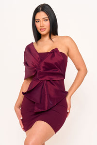 Symphony Dress - One Shoulder Twist Tie Detail Front Mini Dress | Zezebe