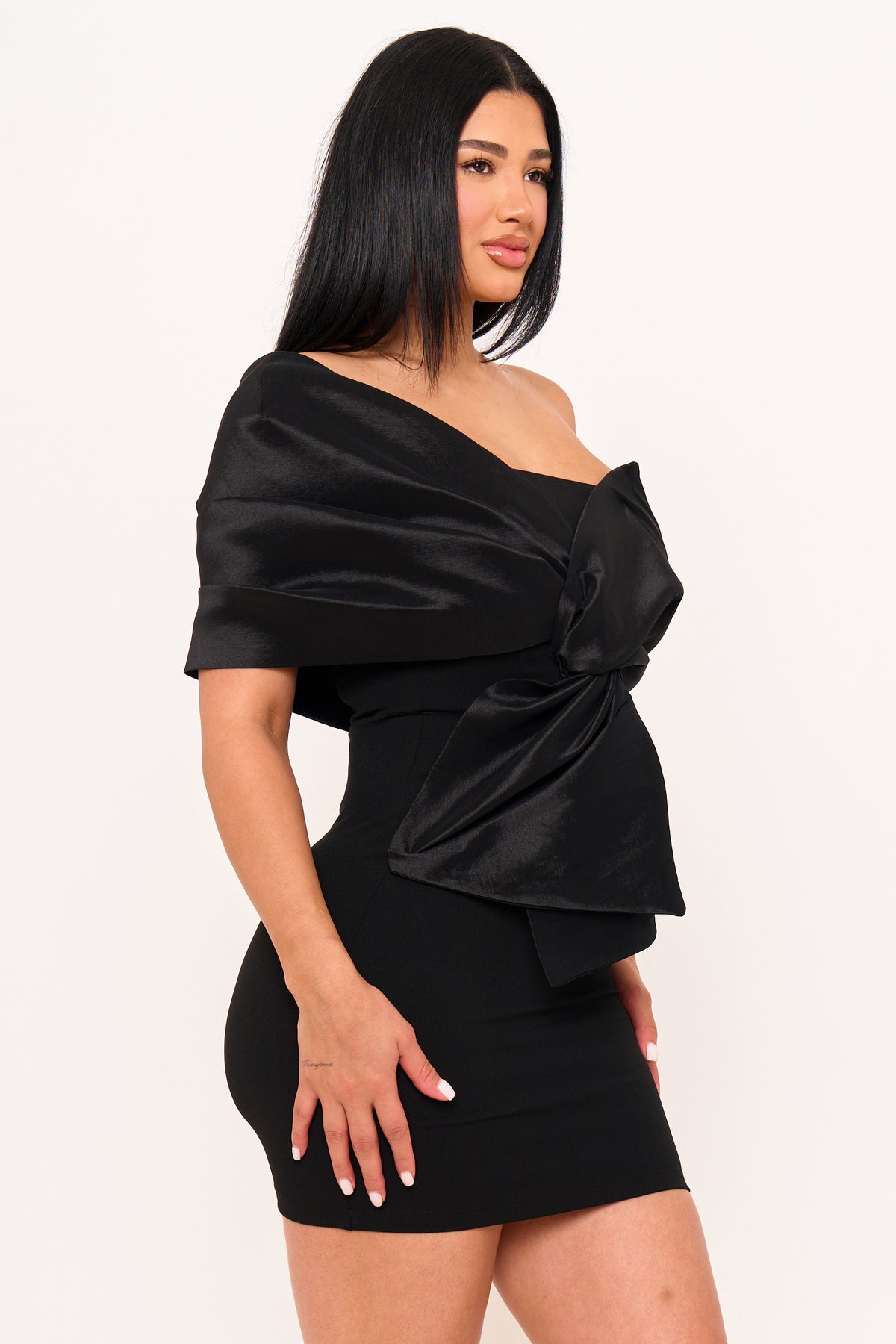 Symphony Dress - One Shoulder Twist Tie Detail Front Mini Dress | Zezebe