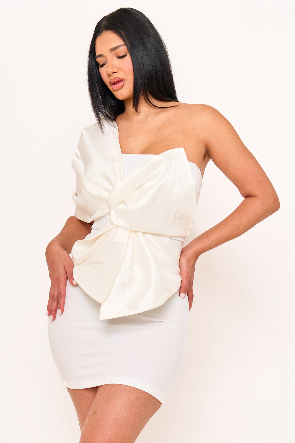 Symphony Dress - One Shoulder Twist Tie Detail Front Mini Dress | Zezebe