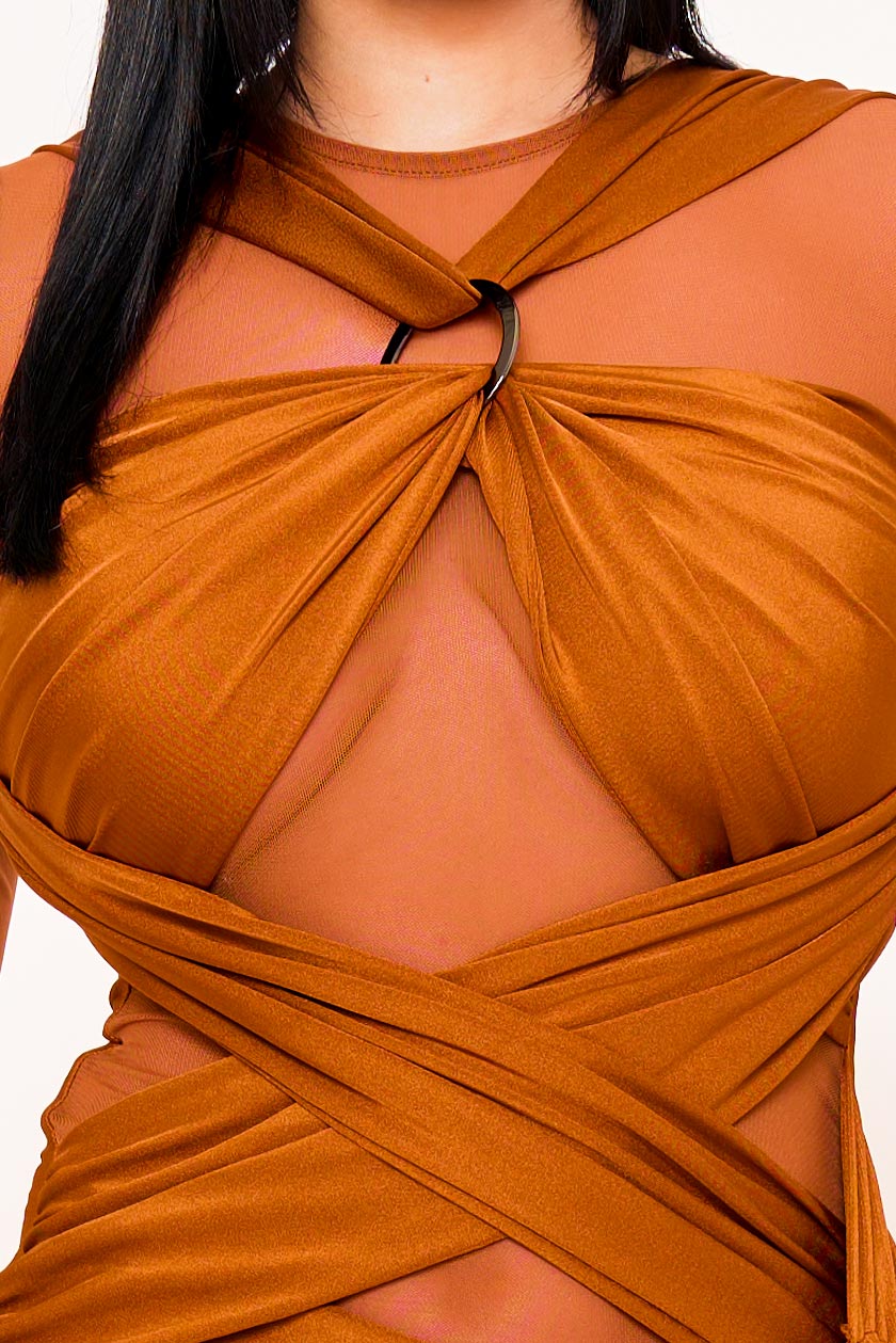 Symphony Dress - Mesh Contrast Wrap Mini Dress | Zezebe