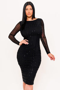 Symphony Dress - Square Rhinestone On Mesh Midi Dress | Zezebe
