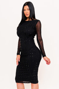Symphony Dress - Square Rhinestone On Mesh Midi Dress | Zezebe