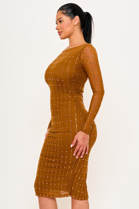 Symphony Dress - Square Rhinestone On Mesh Midi Dress | Zezebe