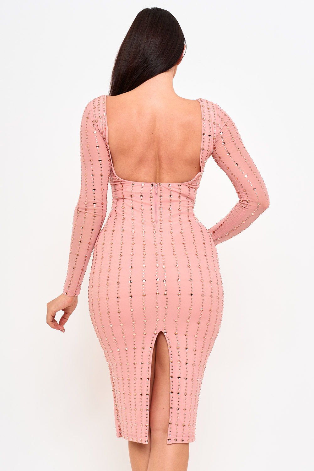 Symphony Dress - Square Rhinestone On Mesh Midi Dress | Zezebe