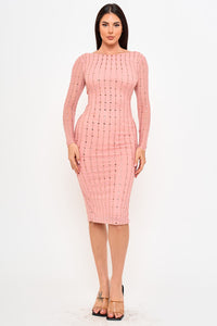 Symphony Dress - Square Rhinestone On Mesh Midi Dress | Zezebe