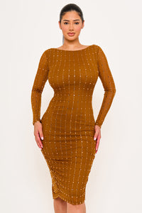 Symphony Dress - Square Rhinestone On Mesh Midi Dress | Zezebe