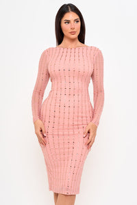 Symphony Dress - Square Rhinestone On Mesh Midi Dress | Zezebe