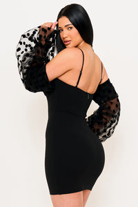 Symphony Dress - Polkadot On Mesh Long Balloon Sleeve Mini Dress | Zezebe