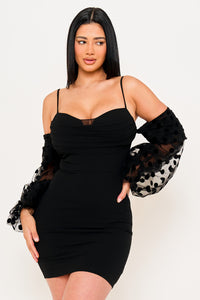 Symphony Dress - Polkadot On Mesh Long Balloon Sleeve Mini Dress | Zezebe