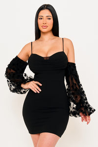 Symphony Dress - Polkadot On Mesh Long Balloon Sleeve Mini Dress | Zezebe