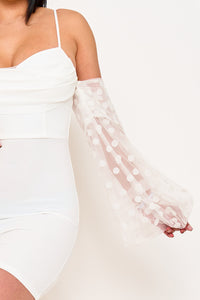 Symphony Dress - Polkadot On Mesh Long Balloon Sleeve Mini Dress | Zezebe