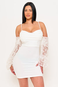 Symphony Dress - Polkadot On Mesh Long Balloon Sleeve Mini Dress | Zezebe