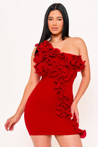 Symphony Dress - Pleated Ruffle One Shoulder Mini Dress | Zezebe