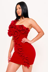 Symphony Dress - Pleated Ruffle One Shoulder Mini Dress | Zezebe