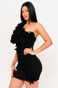 Symphony Dress - Pleated Ruffle One Shoulder Mini Dress | Zezebe