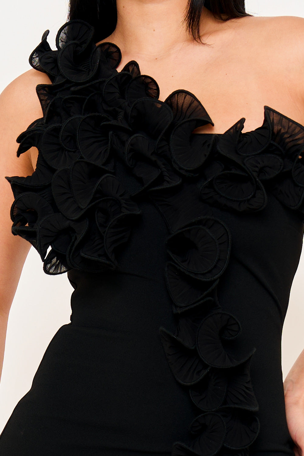 Symphony Dress - Pleated Ruffle One Shoulder Mini Dress | Zezebe