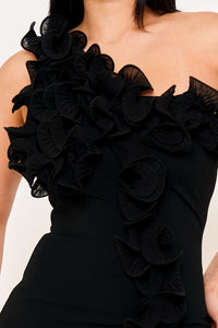 Symphony Dress - Pleated Ruffle One Shoulder Mini Dress | Zezebe