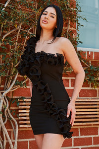 Symphony Dress - Pleated Ruffle One Shoulder Mini Dress | Zezebe