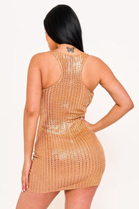 Symphony Dress - Rhinestone On Slinky Foil Crop Top Mini Dress | Zezebe